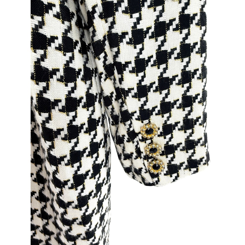 Vtg Geary Roark Kamisato Houndstooth Dress Coat Jacket Metallic Gold Button 10 - Picture 5 of 7